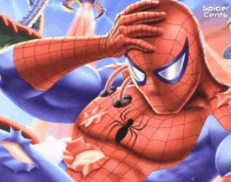 a close up of a spider man with a spider on his chest .