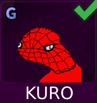 a picture of a spider man with the name kuro underneath it