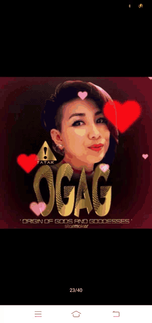 a picture of a woman with the word ogag in gold
