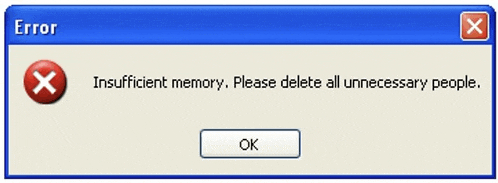 a computer screen shows an error message about insufficient memory