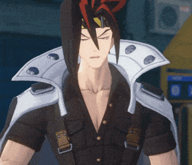 a close up of a cartoon character with a white collar and shoulder straps