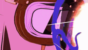 a cartoon drawing of a person with a purple swirl around them