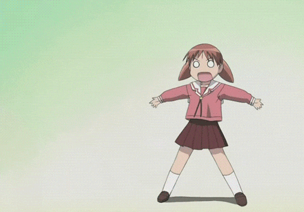 a girl in a red school uniform is being held by a large hand