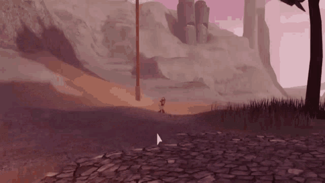 a person in a video game with a white arrow pointing to the left