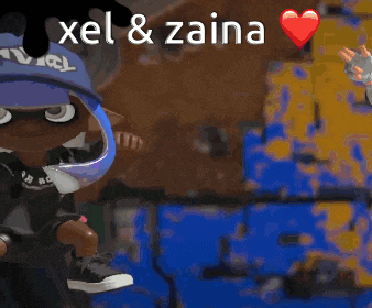 a couple of cartoon characters standing next to each other with the words " pixel & zaina " written above them