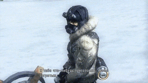 a man in a gas mask holds a gun