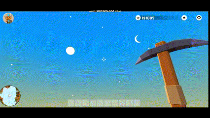 a screenshot of a video game with a pickaxe and a moon in the background .