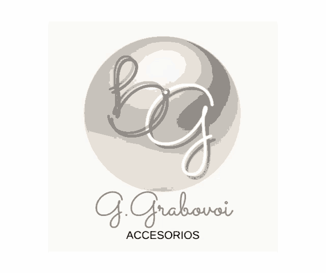 a logo for g. grabovoi accesorios has a pearl in the center