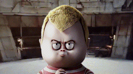 a close up of a cartoon character with a very angry face .
