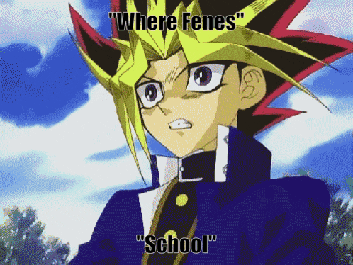 a cartoon character with the words " where fenes " on it