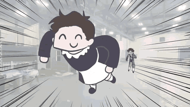 a cartoon of a man in a maid costume running