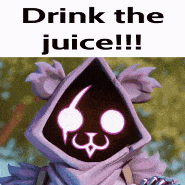 a poster that says drink the juice with a picture of a cartoon character