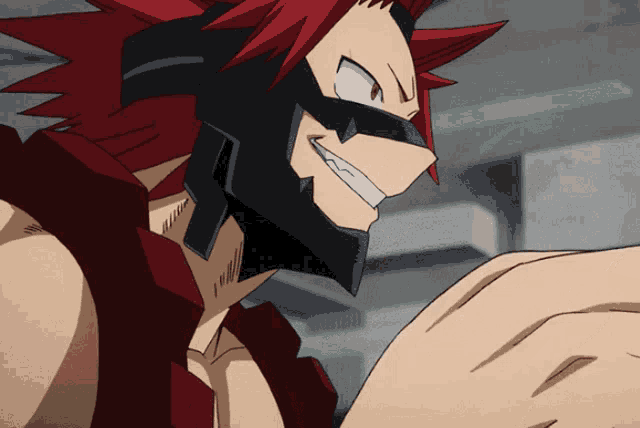 a red haired anime character wearing a black mask