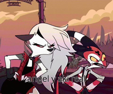 a cartoon of a wolf and a spider with the words angel y aki real below them