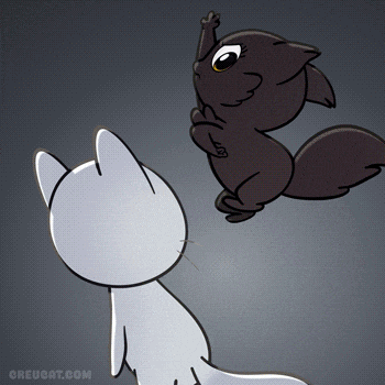 a cartoon of a white cat and a black cat with the website crewcat.com written below them