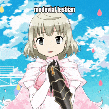 a picture of a girl with the words medevial lesbian below her