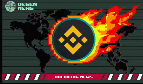 a pixel art of a burning coin with the words " breaking news " underneath it