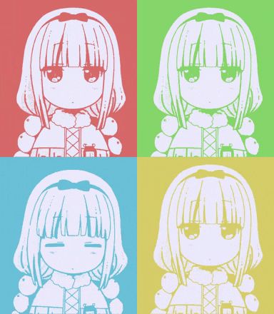four images of a girl with different colors of hair