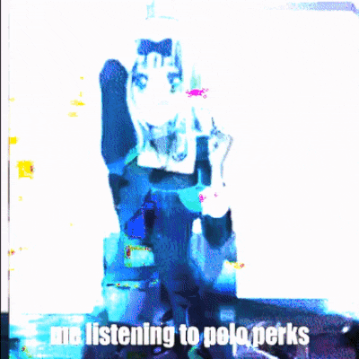 a colorful image of a person with the words me listening to polo perks