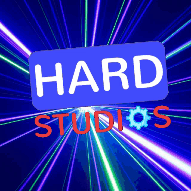 a blue sign that says hard studios is surrounded by glowing lights