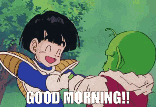 a cartoon character says good morning to an alien
