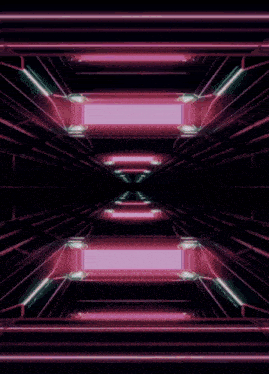 a dark tunnel with pink lights going through it
