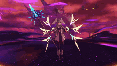 a girl with wings and a spear in her hand