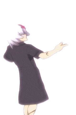 a girl with purple hair is wearing a black shirt with the letter g on it ..