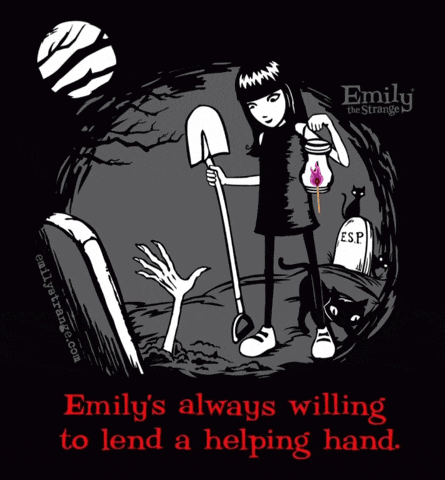 a cartoon of emily the strange holding a shovel