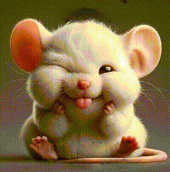 a white mouse is making a funny face with its tongue hanging out