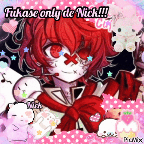 a picture of a girl with red hair and the words fukase only de nick on the bottom