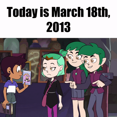 a cartoon of a girl holding a book that says " today is march 18th 2013 "