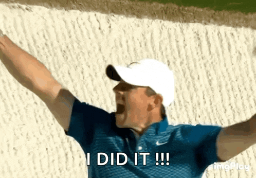 a man with his arms outstretched says i did it !!!