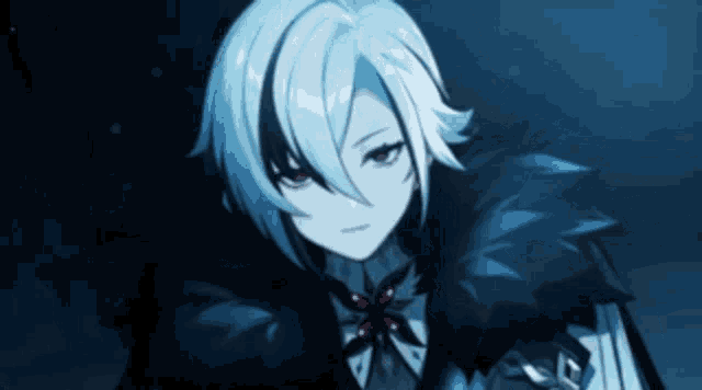 a girl with white hair and red eyes is wearing a black cape