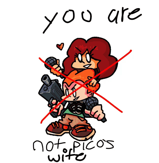 a drawing of pico and his wife with the words you are not pico 's wife