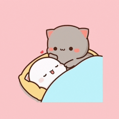 a cartoon of two cats laying next to each other with the words bangun lah aqis papau boring above them