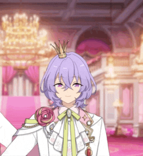 a girl with purple hair is wearing a crown