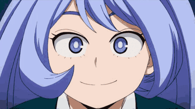 a close up of a anime character with blue hair