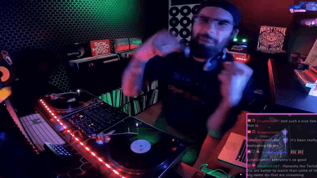 a man playing music with a sick music award sticker on the wall