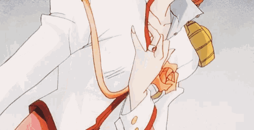 a drawing of a person with orange hair and white pants laying down