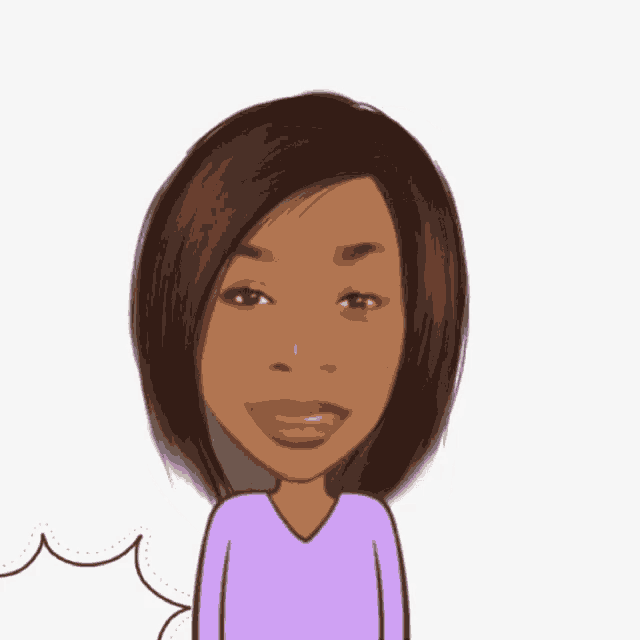 a cartoon of a woman in a purple shirt giving a peace sign