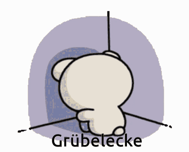a cartoon bear is leaning against a wall and the word grubeflecke is written below it