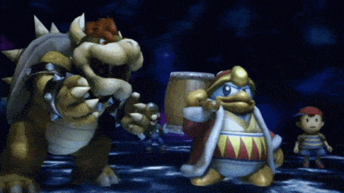 a video game character is standing next to another character
