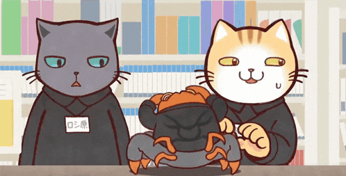 two cartoon cats with one wearing a name tag that says " ron "
