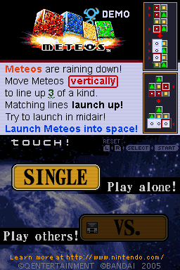 a screenshot of a game called meteos with a single play alone button