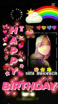 a birthday card for umi mhonch with a picture of a woman wearing a mask
