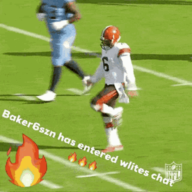 a football player with the number 6 on his jersey is running on a field