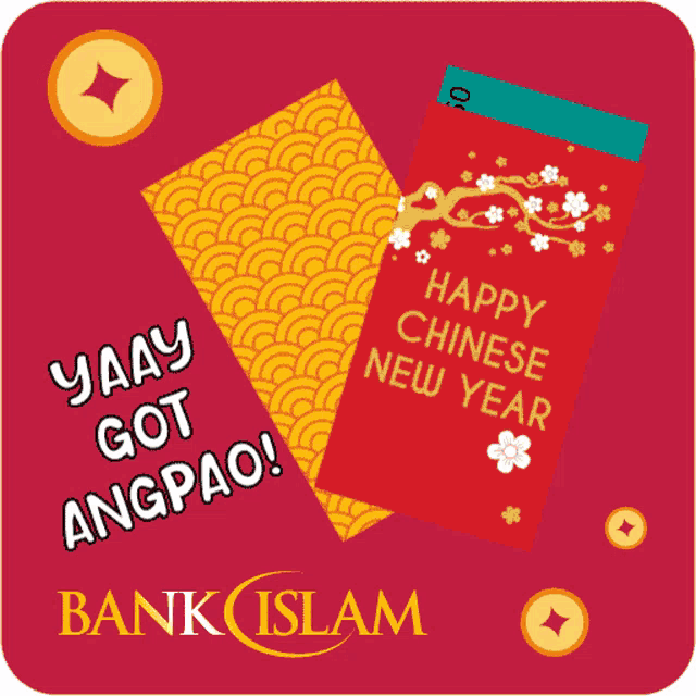 a bank islam advertisement with a red envelope that says " happy chinese new year "