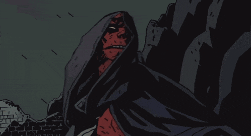 a cartoon drawing of a man with a hood and lightning behind him