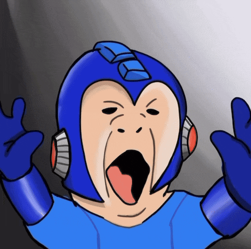 a cartoon drawing of a man with a blue helmet making a funny face